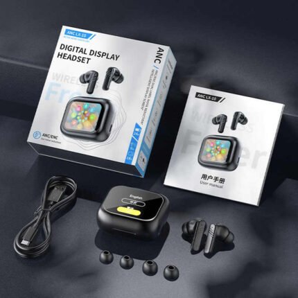 LX10 ANC/ENC Touch Screen Wireless Earbuds ফুল কালার ডিসপ্লে ও লং ব্যাটারি সহ ইন-ইয়ার হেডফোন